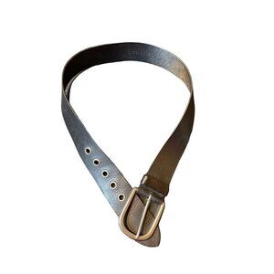 Black Leather Silver Buckle Wide Belt